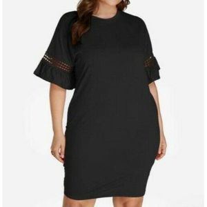 Crochet Sleeve Design Detail Black Dress Womens Plus Size